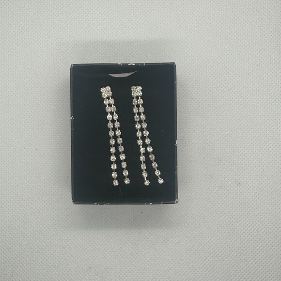 Rhinestone Silver-Tone Dangling Earrings - Picture 1 of 2